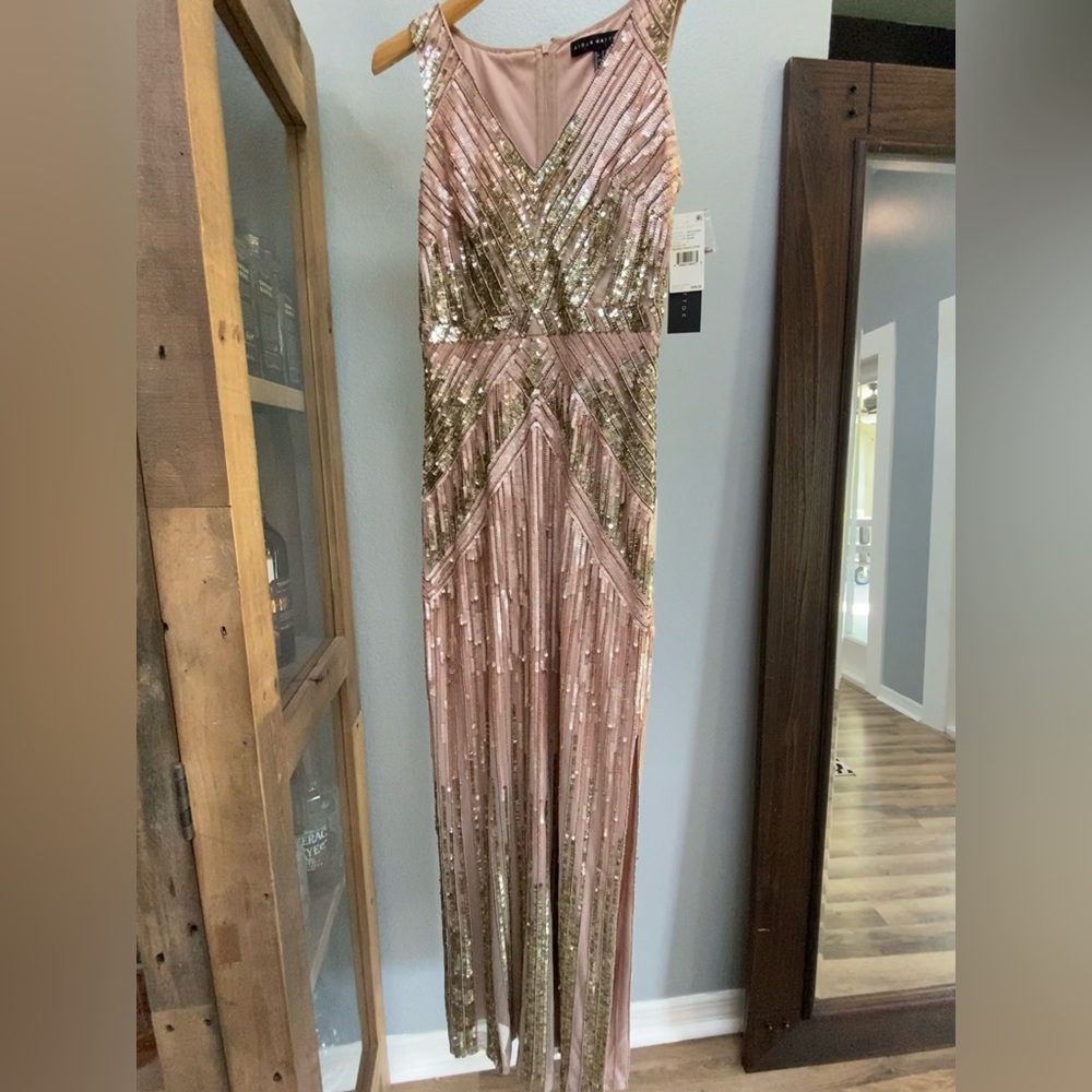 Gorgeous fully beaded and sequined V-neck gown